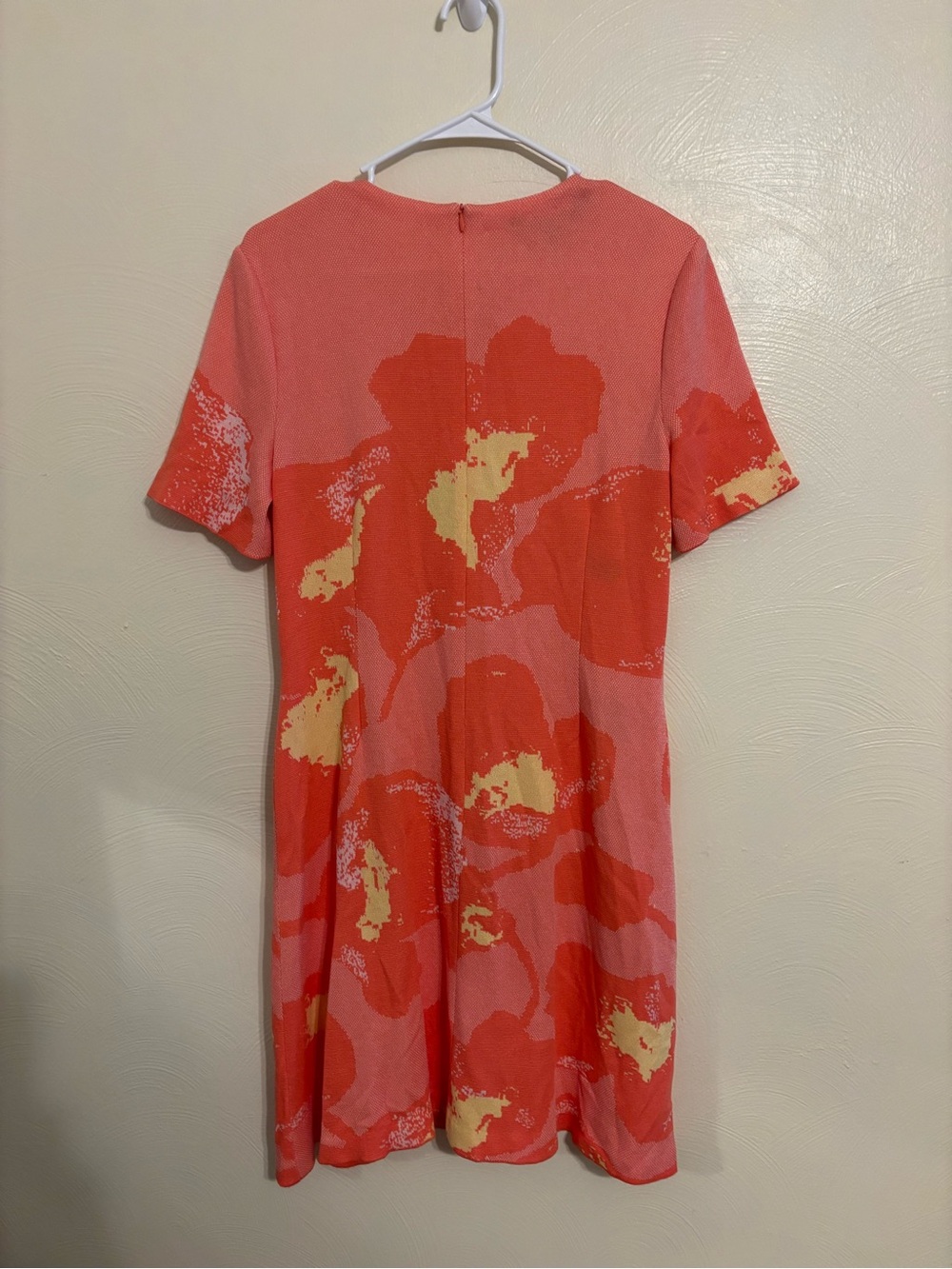 Ming Wang Medium Coral Floral Knit Shift Dress Short Sleeve Career Cocktail - Picture 8 of 8
